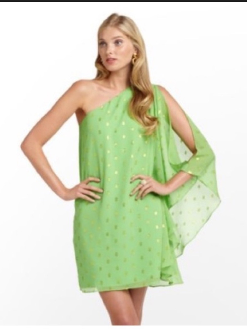 Lilly Pulitzer Bright Lime Green Chiffon Scarf with Gold Polka Dots